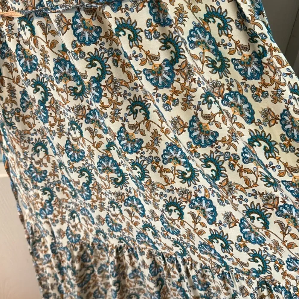 Hey Samy Smock Midi Dress In Blue & Mint Mixed Floral Printed Size M